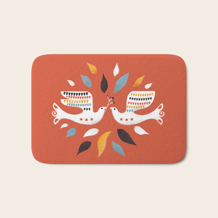 Festive doves - folk illustration Bath Mat Gallery Image 1