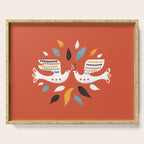 Festive doves - folk illustration Serving Tray Gallery Image 1