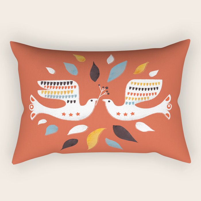 Festive doves - folk illustration Rectangular Pillow Gallery Image 2