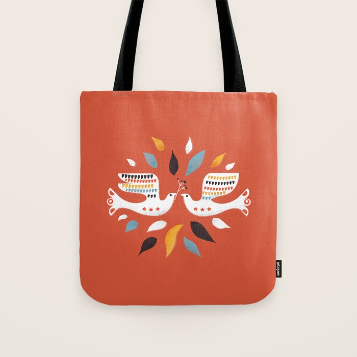 Festive doves - folk illustration Tote Bag Gallery Image 1