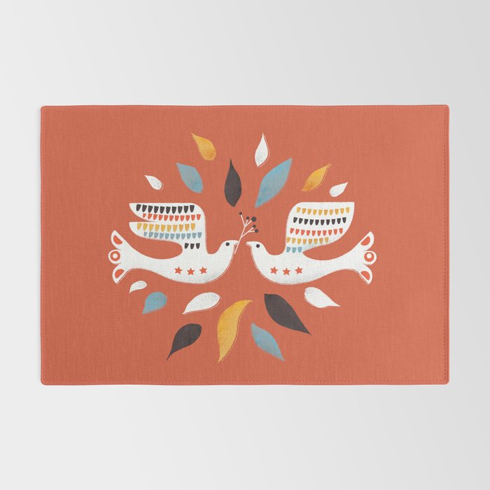 Festive doves - folk illustration Rug Gallery Image 2