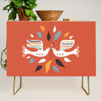 Festive doves - folk illustration Credenza Gallery Image 1