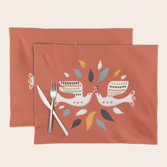 Festive doves - folk illustration Placemat Gallery Image 1