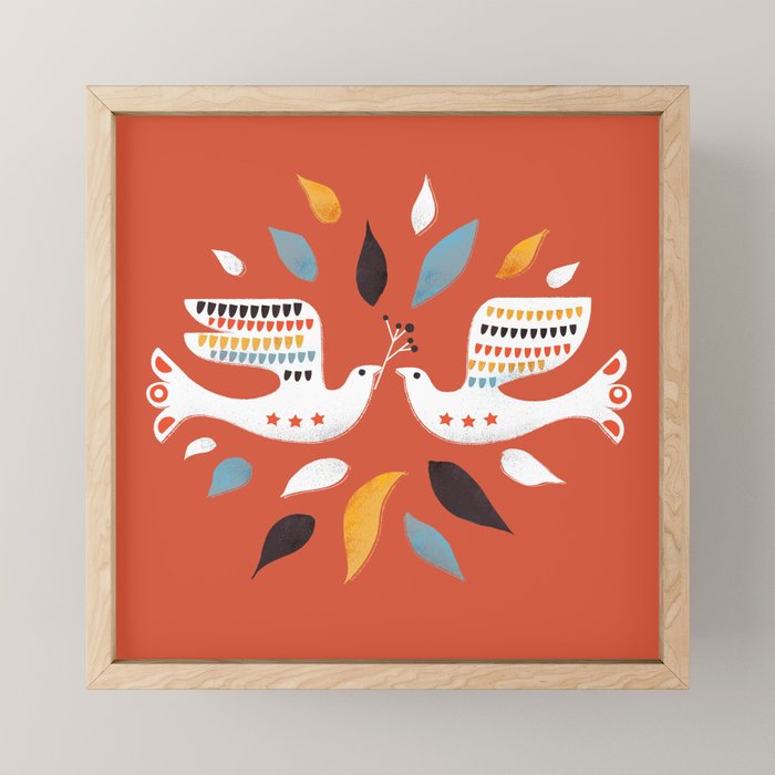 Festive doves - folk illustration Mini Art Print Gallery Image 1