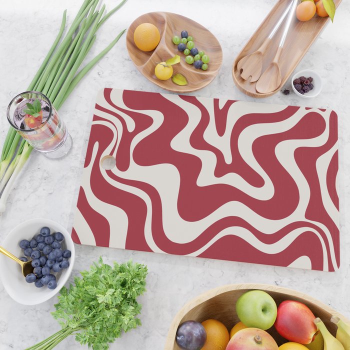 Retro Liquid Swirl Abstract Pattern Red Maroon Cutting Board Gallery Image 2