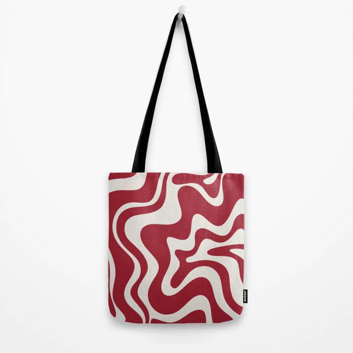 Retro Liquid Swirl Abstract Pattern Red Maroon Tote Bag Gallery Image 2