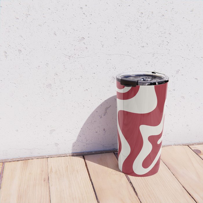 Retro Liquid Swirl Abstract Pattern Red Maroon Travel Mug Gallery Image 4