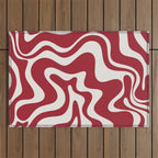 Retro Liquid Swirl Abstract Pattern Red Maroon Outdoor Rug Gallery Image 1
