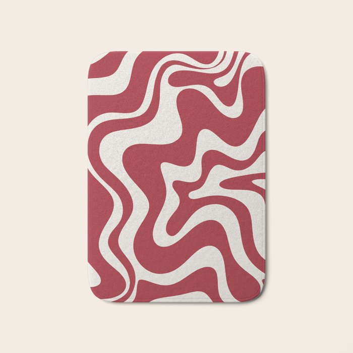 Retro Liquid Swirl Abstract Pattern Red Maroon Bath Mat Gallery Image 1