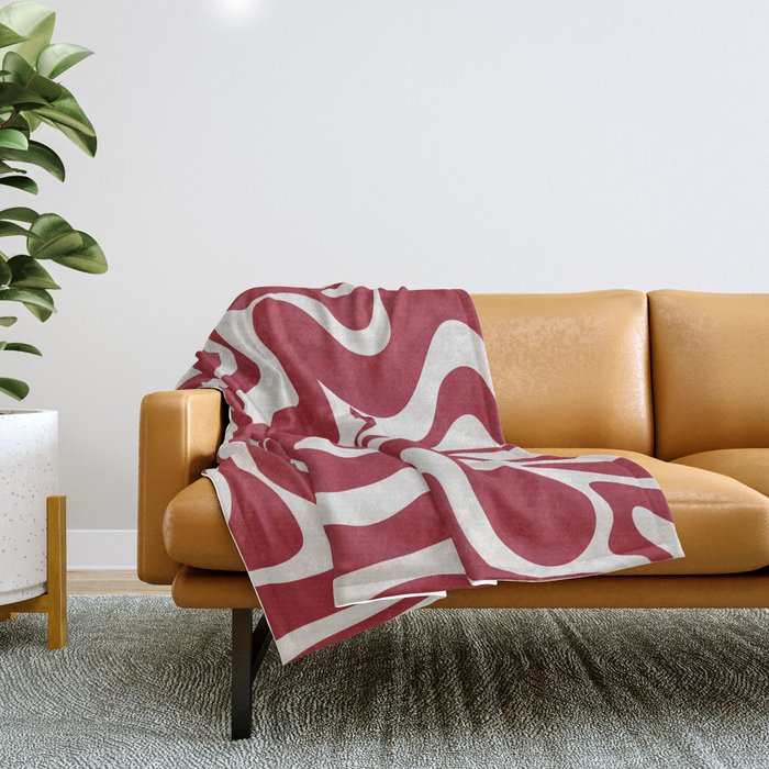 Retro Liquid Swirl Abstract Pattern Red Maroon Throw Blanket Gallery Image 1