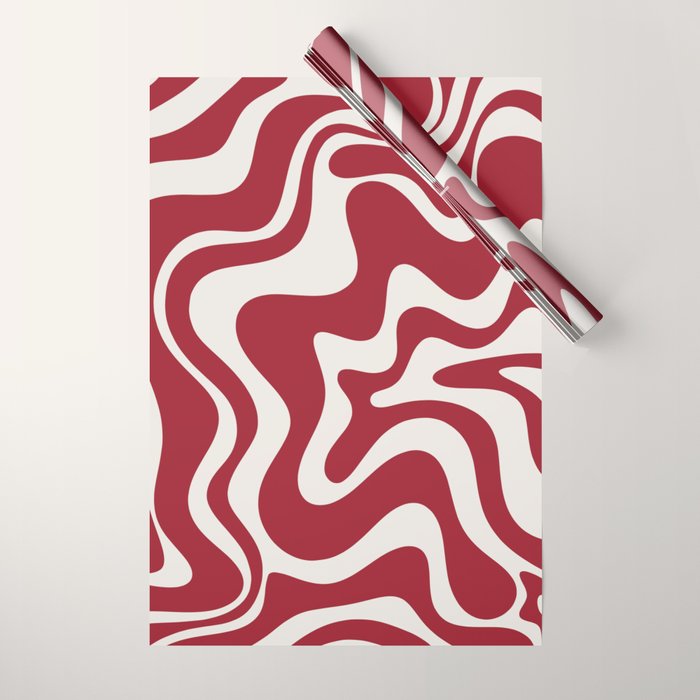 Retro Liquid Swirl Abstract Pattern Red Maroon Wrapping Paper Gallery Image 1