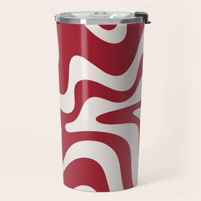Retro Liquid Swirl Abstract Pattern Red Maroon Travel Mug Gallery Image 2