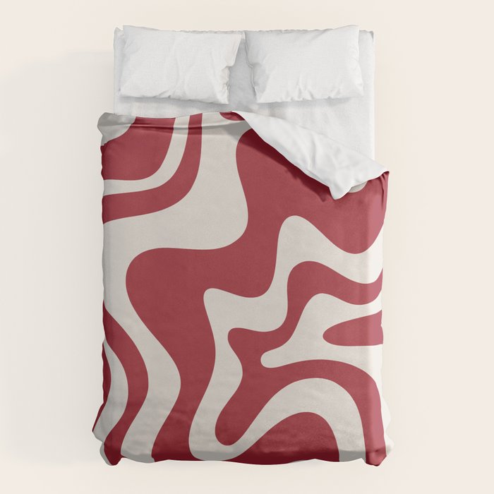 Retro Liquid Swirl Abstract Pattern Red Maroon Duvet Cover Gallery Image 1