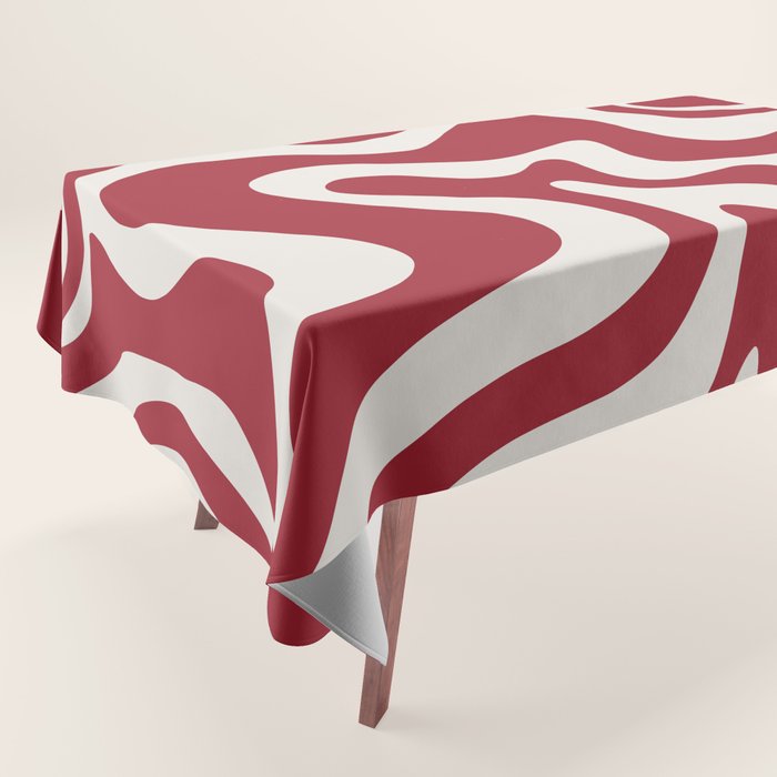 Retro Liquid Swirl Abstract Pattern Red Maroon Tablecloth Gallery Image 1