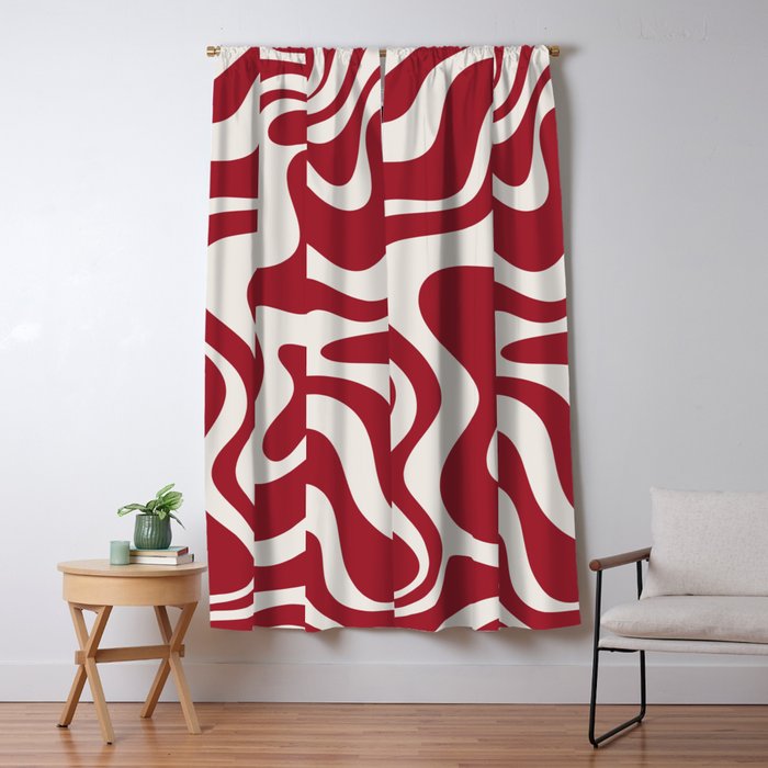 Retro Liquid Swirl Abstract Pattern Red Maroon Window Curtain Gallery Image 1