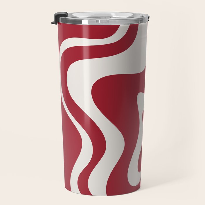 Retro Liquid Swirl Abstract Pattern Red Maroon Travel Mug Gallery Image 3