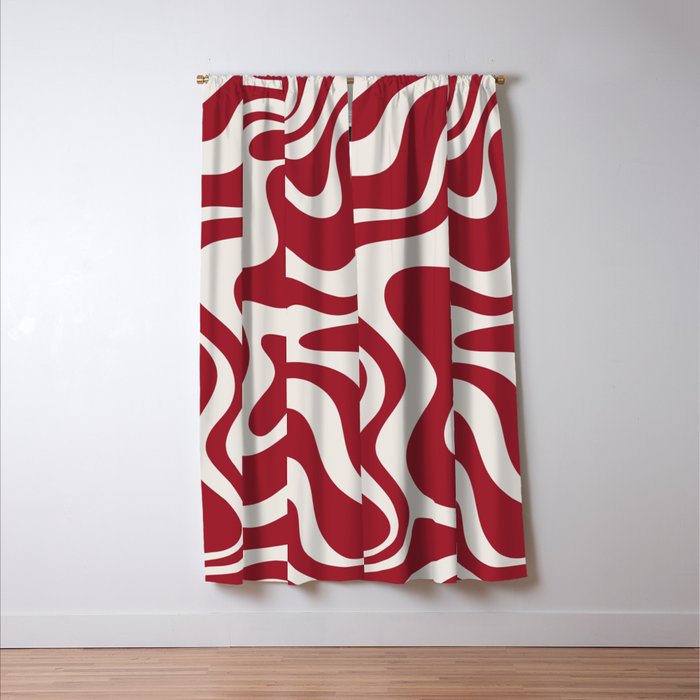 Retro Liquid Swirl Abstract Pattern Red Maroon Window Curtain Gallery Image 3