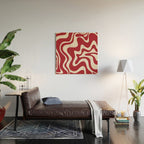 Retro Liquid Swirl Abstract Pattern Red Maroon Wood Wall Art Gallery Image 2