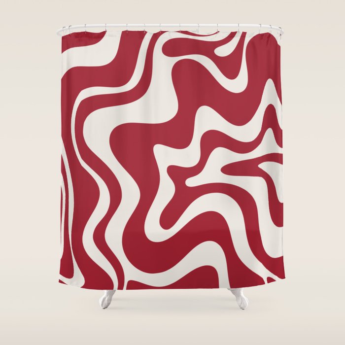 Retro Liquid Swirl Abstract Pattern Red Maroon Shower Curtain Gallery Image 1