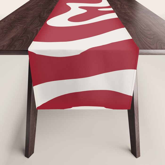 Retro Liquid Swirl Abstract Pattern Red Maroon Table Runner Gallery Image 1