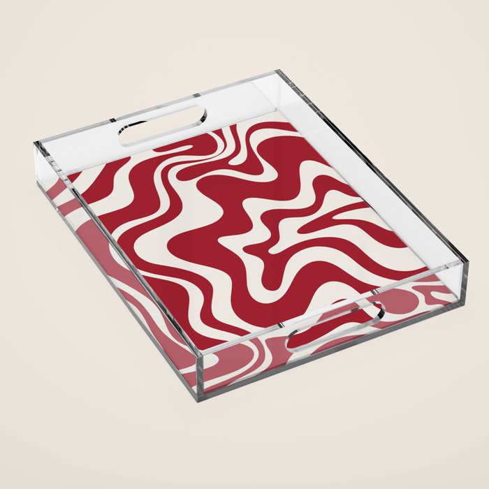 Retro Liquid Swirl Abstract Pattern Red Maroon Acrylic Tray Gallery Image 1