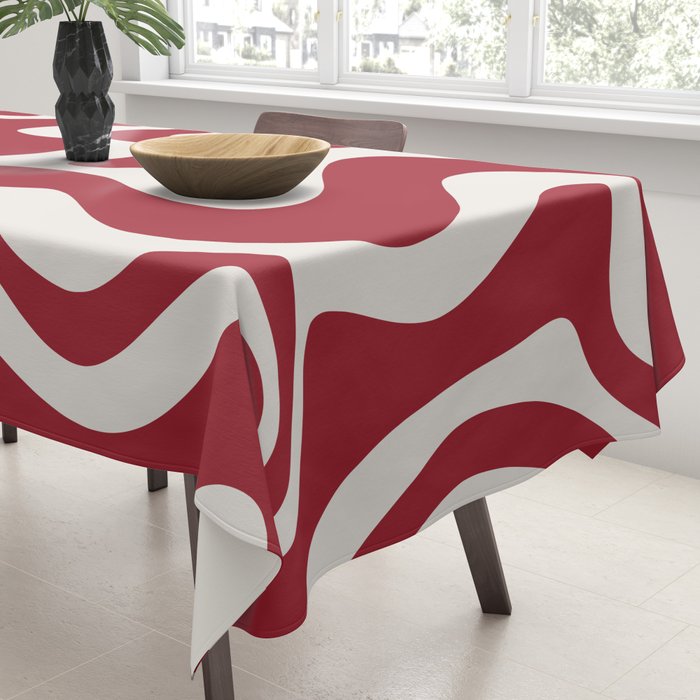 Retro Liquid Swirl Abstract Pattern Red Maroon Tablecloth Gallery Image 3
