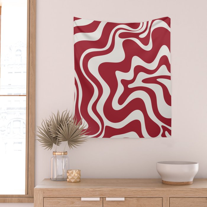 Retro Liquid Swirl Abstract Pattern Red Maroon Wall Tapestry Gallery Image 2