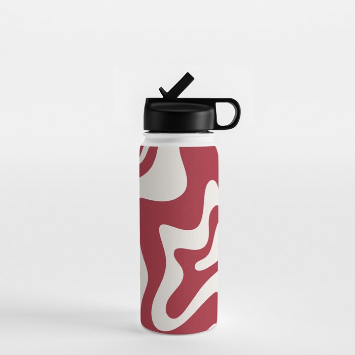 Retro Liquid Swirl Abstract Pattern Red Maroon Water Bottle Gallery Image 1