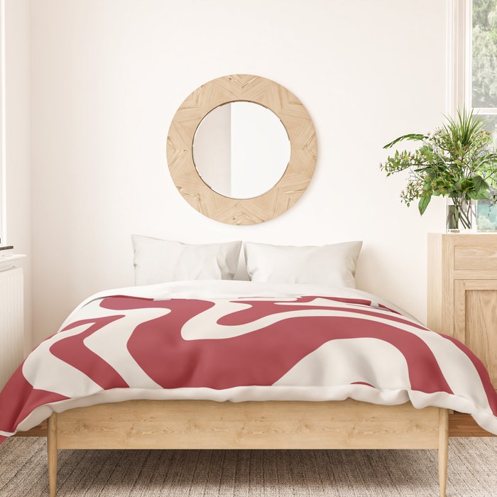 Retro Liquid Swirl Abstract Pattern Red Maroon Duvet Cover Gallery Image 3