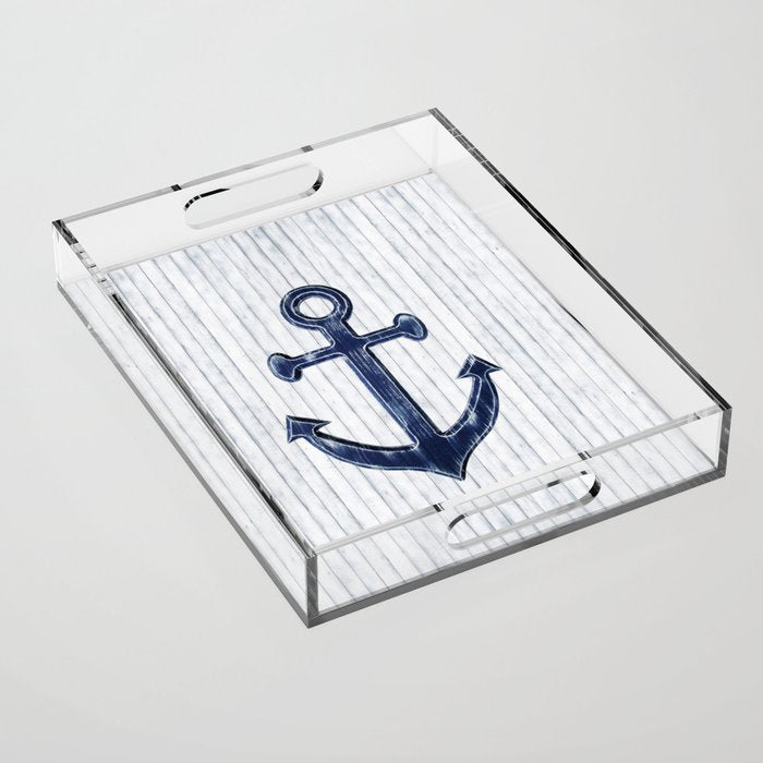 Rustic Anchor in navy blue Acrylic Tray Gallery Image 1