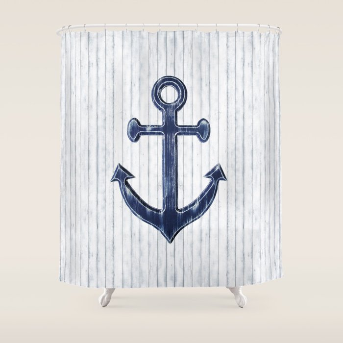Rustic Anchor in navy blue Shower Curtain Gallery Image 1