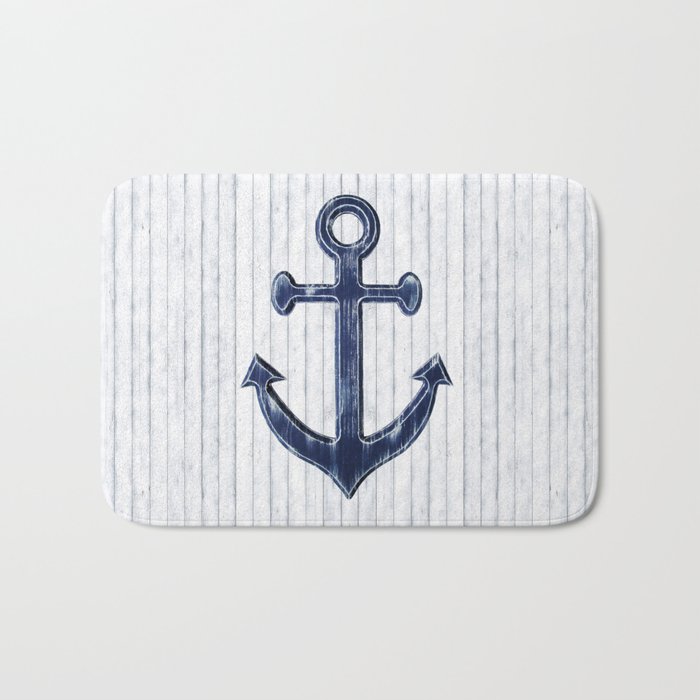 Rustic Anchor in navy blue Bath Mat Gallery Image 1