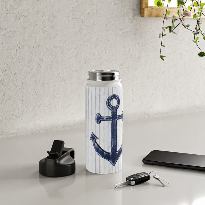 Rustic Anchor in navy blue Water Bottle Gallery Image 5