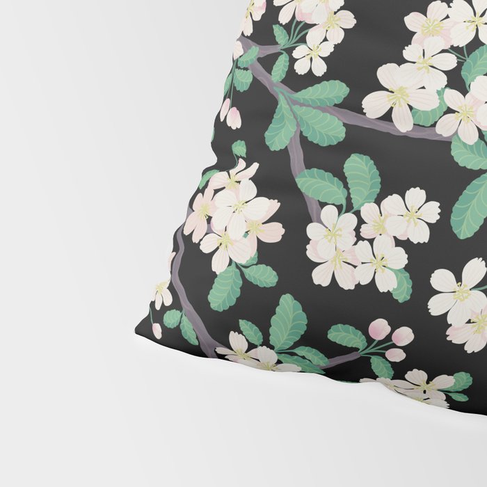 Apple Blossom Pattern on Black Pillow Sham Gallery Image 4