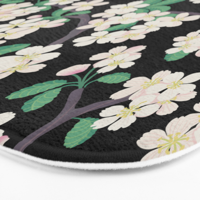 Apple Blossom Pattern on Black Bath Mat Gallery Image 3
