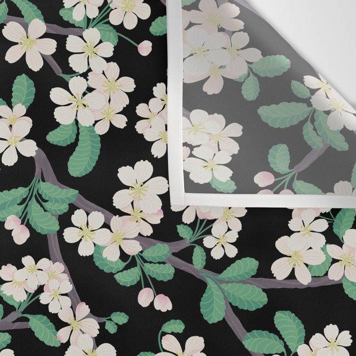 Apple Blossom Pattern on Black Wall Tapestry Gallery Image 3