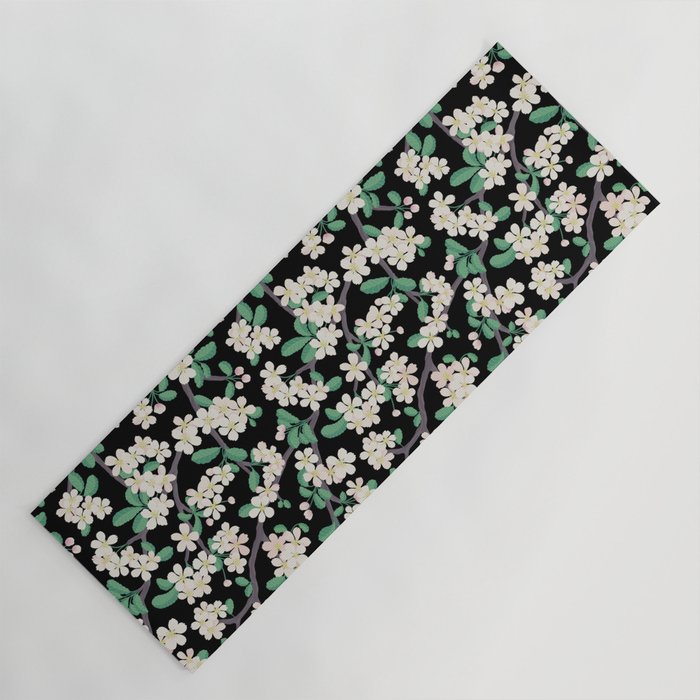 Apple Blossom Pattern on Black Yoga Mat Gallery Image 1
