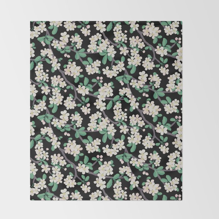 Apple Blossom Pattern on Black Throw Blanket Gallery Image 2