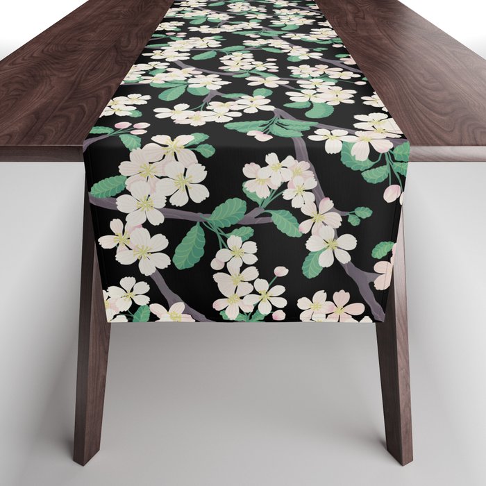 Apple Blossom Pattern on Black Table Runner Gallery Image 1