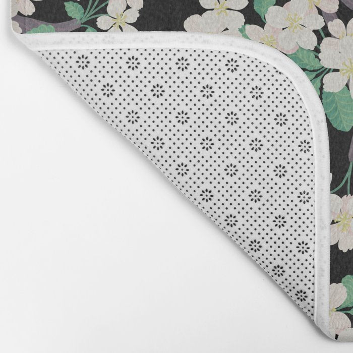 Apple Blossom Pattern on Black Bath Mat Gallery Image 2