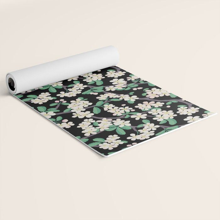 Apple Blossom Pattern on Black Yoga Mat Gallery Image 2