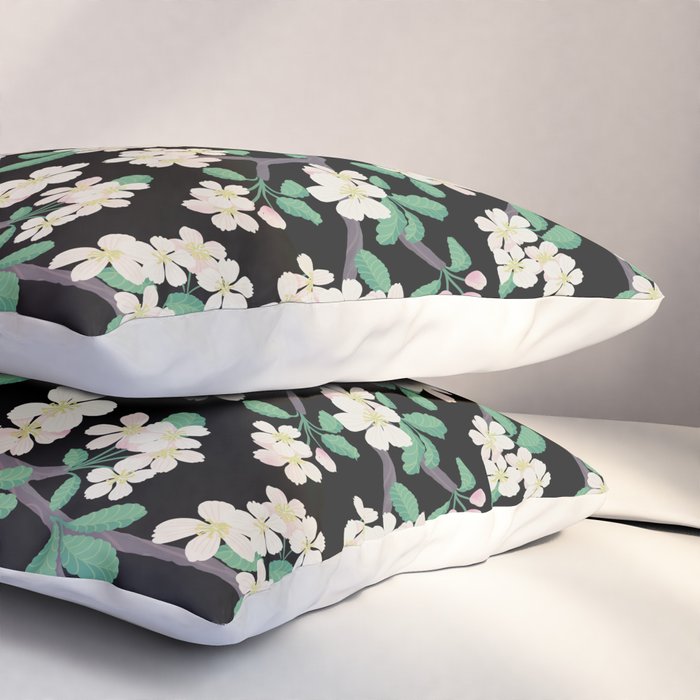 Apple Blossom Pattern on Black Pillow Sham Gallery Image 3