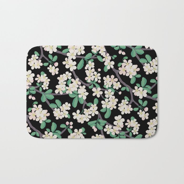 Apple Blossom Pattern on Black Bath Mat Gallery Image 1