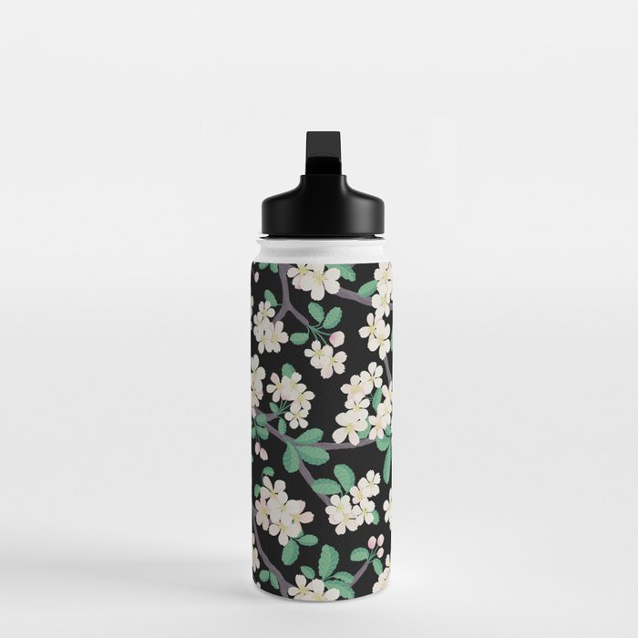 Apple Blossom Pattern on Black Water Bottle Gallery Image 3