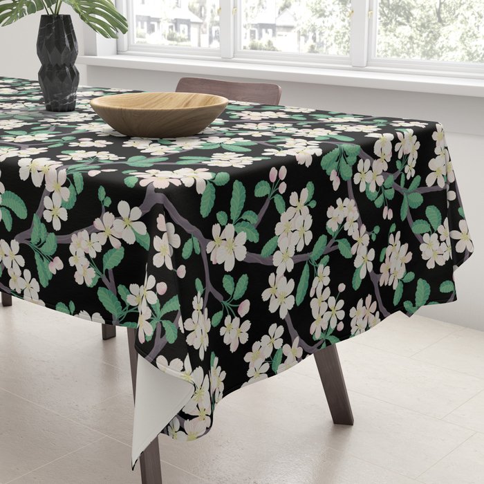Apple Blossom Pattern on Black Tablecloth Gallery Image 3