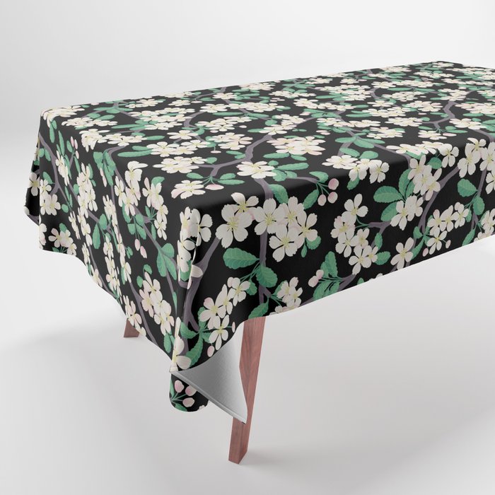 Apple Blossom Pattern on Black Tablecloth Gallery Image 1