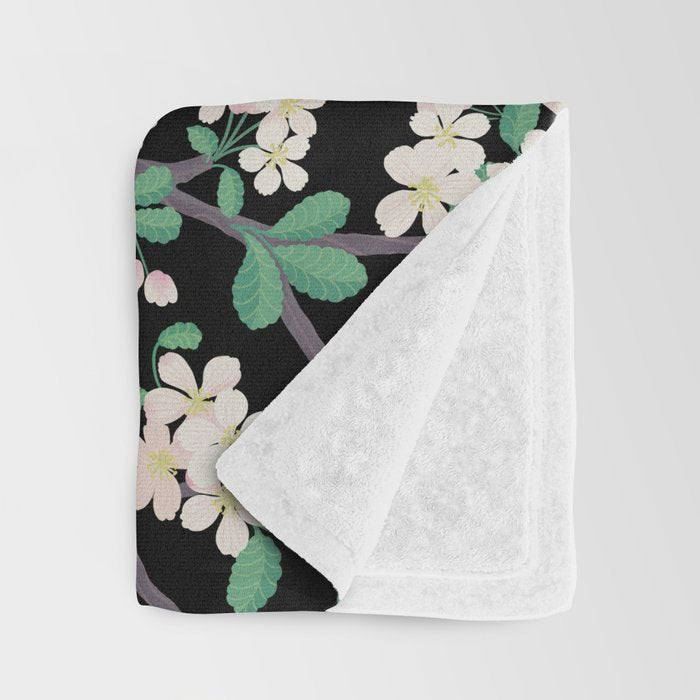 Apple Blossom Pattern on Black Throw Blanket Gallery Image 3
