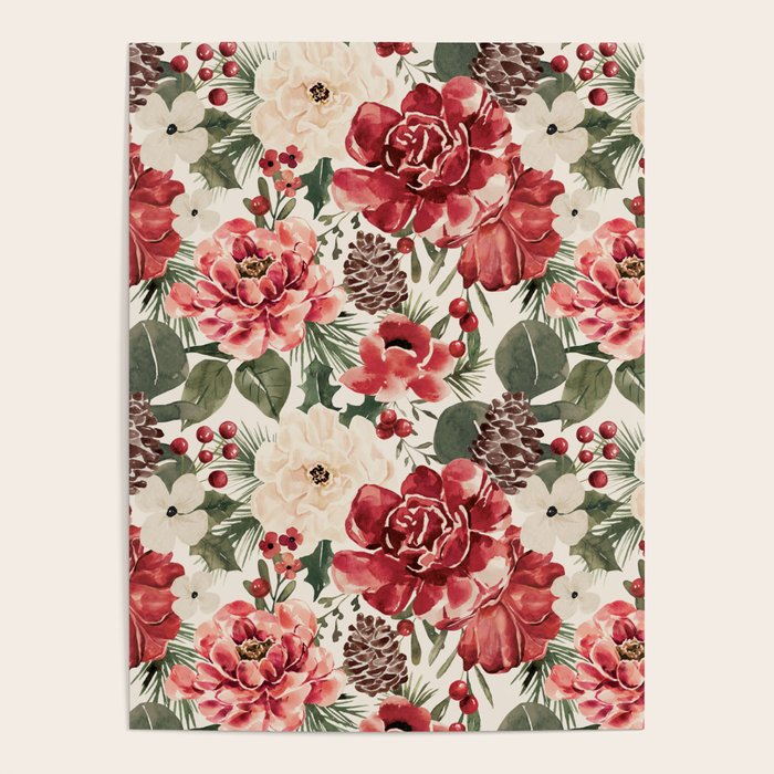 Vintage Christmas Floral Poster Gallery Image 1