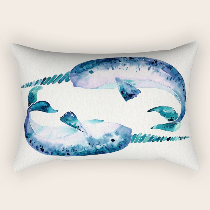 Blue Narwhals Rectangular Pillow Gallery Image 2