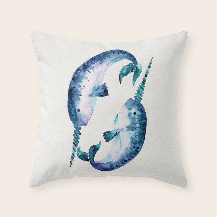 Blue Narwhals Throw Pillow Gallery Image 6